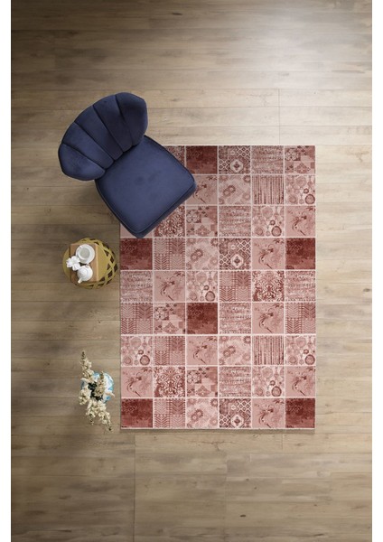 Baskılı Patchwork Akrilik Desenli Yıkanabilir Kaymaz Yolluk Mutfak Salon Halısı, Patchwork-28-Bordo, modelleri