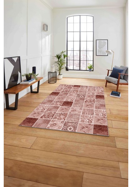Baskılı Patchwork Akrilik Desenli Yıkanabilir Kaymaz Yolluk Mutfak Salon Halısı, Patchwork-28-Bordo, fırsatları
