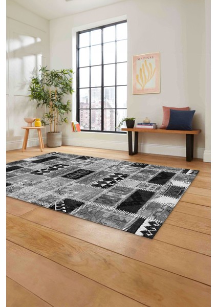Baskılı Patchwork Etnik Model Yıkanabilir Kaymaz Yolluk Mutfak Salon Halısı, Patchwork-23-Gri, fiyatları