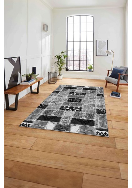 Baskılı Patchwork Etnik Model Yıkanabilir Kaymaz Yolluk Mutfak Salon Halısı, Patchwork-23-Gri, fırsatları