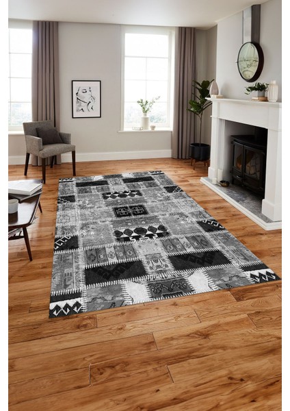 Baskılı Patchwork Etnik Model Yıkanabilir Kaymaz Yolluk Mutfak Salon Halısı, Patchwork-23-Gri, indirimleri
