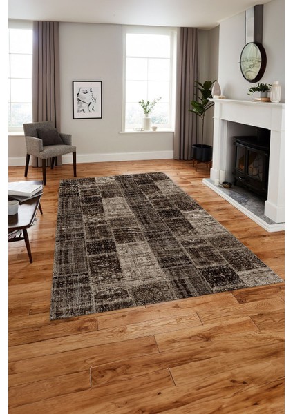 Baskılı Patchwork Sade Modern Yıkanabilir Kaymaz Yolluk Mutfak Salon Halısı, Patchwork-21-Kahve,