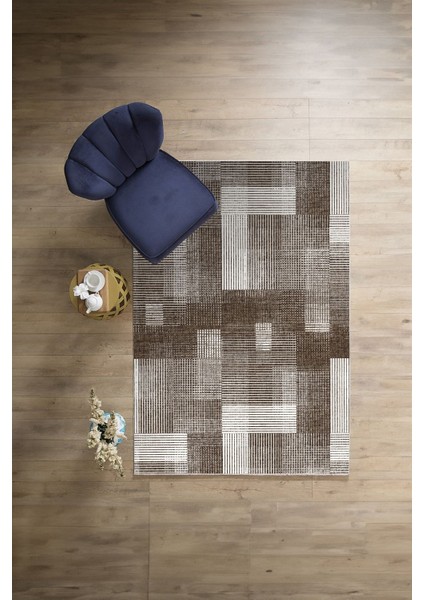 Baskılı Patchwork Çizgili Model Yıkanabilir Kaymaz Yolluk Mutfak Salon Halısı, Patchwork-33-Kahve, modelleri