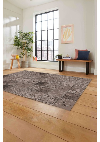 Baskılı Patchwork Klasik Motif Yıkanabilir Kaymaz Yolluk Mutfak Salon Halısı, Patchwork-35-Vizon, fiyatları