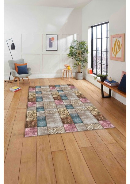 Baskılı Patchwork Klasik Desen Yıkanabilir Kaymaz Yolluk Mutfak Salon Halısı, Patchwork-27-Renkli,