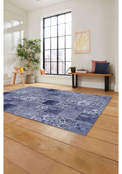 Baskılı Patchwork Klasik Motif Yıkanabilir Kaymaz Yolluk Mutfak Salon Halısı, Patchwork-35-Lacivert, fiyatları