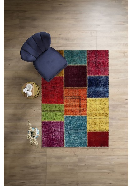 Baskılı Patchwork Etnik Görünüm Yıkanabilir Kaymaz Yolluk Mutfak Salon Halısı, Patchwork-39-Renkli, modelleri