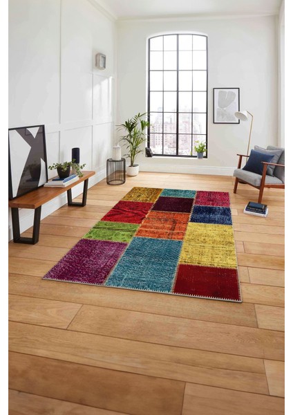 Baskılı Patchwork Etnik Görünüm Yıkanabilir Kaymaz Yolluk Mutfak Salon Halısı, Patchwork-39-Renkli, fırsatları