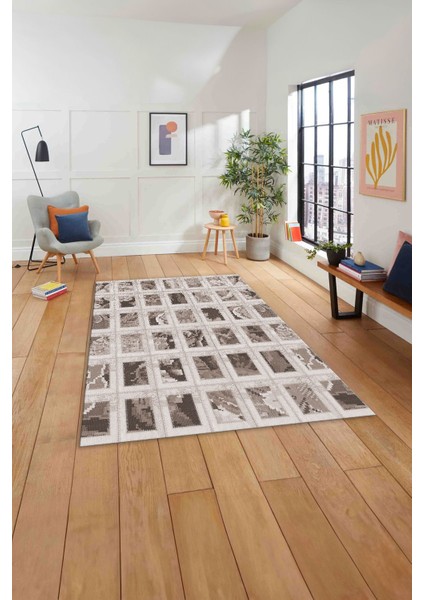 Baskılı Patchwork Iplik Desen Yıkanabilir Kaymaz Yolluk Mutfak Salon Halısı, Patchwork-25-Vizon,