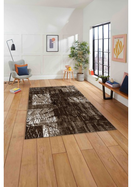 Baskılı Patchwork Sade Modern Yıkanabilir Kaymaz Yolluk Mutfak Salon Halısı, Patchwork-30-Kahve,