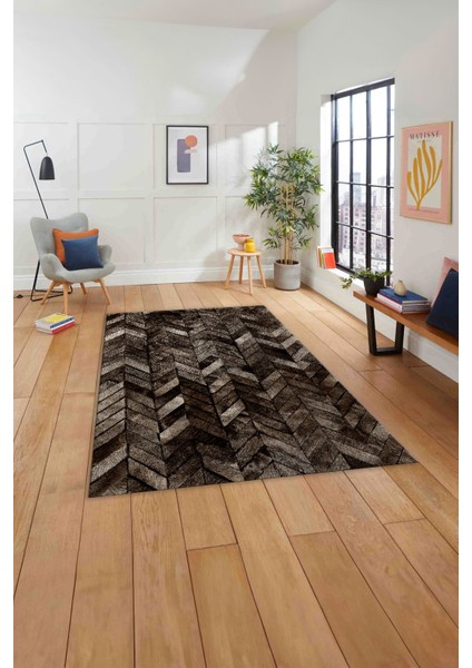 Baskılı Patchwork Çizgili Yıkanabilir Kaymaz Yolluk Mutfak Salon Halısı, Patchwork-29-Kahve,