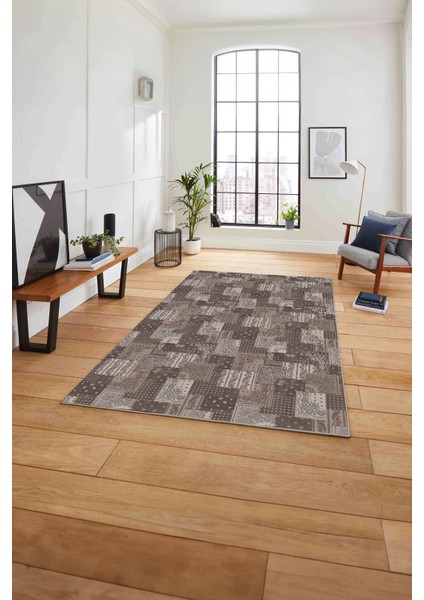 Baskılı Patchwork Klasik Model Yıkanabilir Kaymaz Yolluk Mutfak Salon Halısı, Patchwork-31-Vizon,