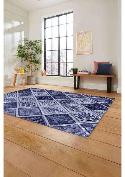 Baskılı Patchwork Etnik Modern Yıkanabilir Kaymaz Yolluk Mutfak Salon Halısı, Patchwork-32-Lacivert, fiyatları