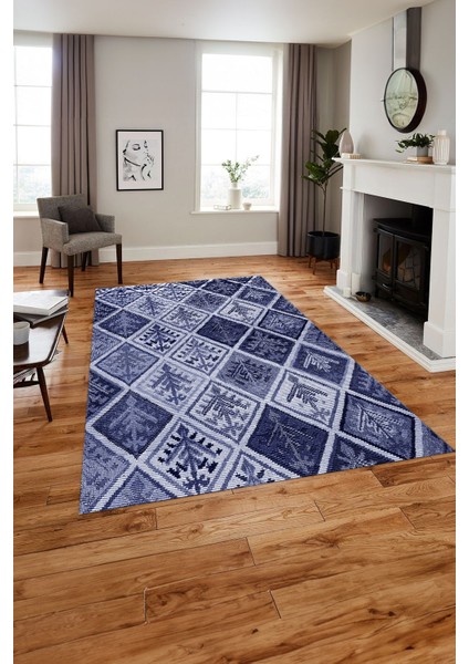 Baskılı Patchwork Etnik Modern Yıkanabilir Kaymaz Yolluk Mutfak Salon Halısı, Patchwork-32-Lacivert, indirimleri