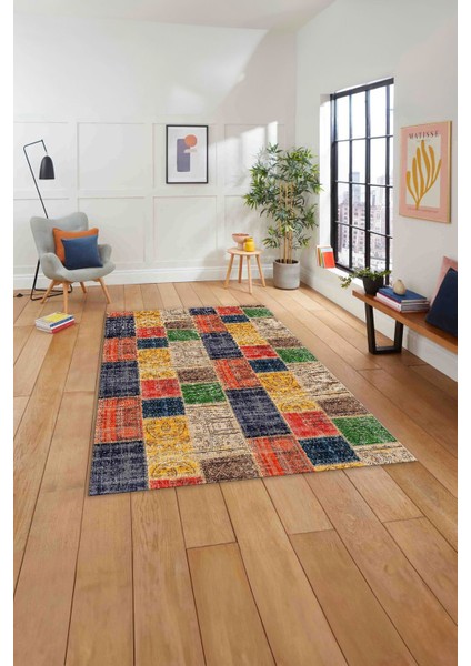 Baskılı Patchwork Sade Modern Yıkanabilir Kaymaz Yolluk Mutfak Salon Halısı, Patchwork-21-Renkli,