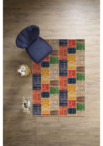 Baskılı Patchwork Sade Modern Yıkanabilir Kaymaz Yolluk Mutfak Salon Halısı, Patchwork-21-Renkli, modelleri