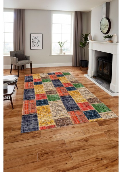 Baskılı Patchwork Sade Modern Yıkanabilir Kaymaz Yolluk Mutfak Salon Halısı, Patchwork-21-Renkli, indirimleri