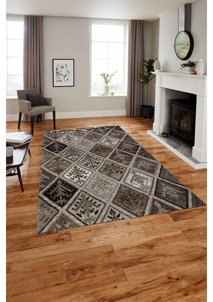Baskılı Patchwork Etnik Modern Yıkanabilir Kaymaz Yolluk Mutfak Salon Halısı, Patchwork-32-Kahve, indirimleri