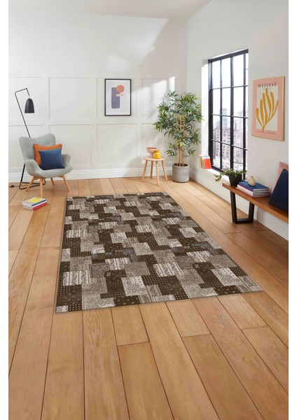 Baskılı Patchwork Klasik Model Yıkanabilir Kaymaz Yolluk Mutfak Salon Halısı, Patchwork-31-Kahve,