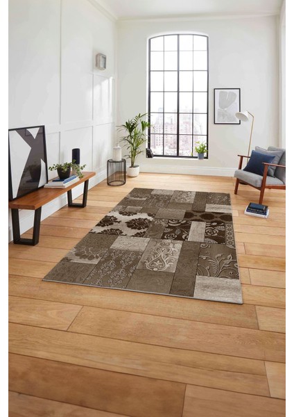Baskılı Patchwork Çiçek Motifli Yıkanabilir Kaymaz Yolluk Mutfak Salon Halısı, Patchwork-34-Kahve, fırsatları