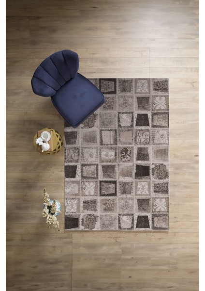 Baskılı Patchwork Yama Modeli Yıkanabilir Kaymaz Yolluk Mutfak Salon Halısı, Patchwork-26-Vizon,