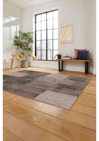 Baskılı Patchwork Dekoratif Yıkanabilir Kaymaz Yolluk Mutfak Salon Halısı, Patchwork-36-Vizon,