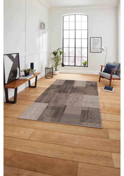 Baskılı Patchwork Dekoratif Yıkanabilir Kaymaz Yolluk Mutfak Salon Halısı, Patchwork-36-Vizon,