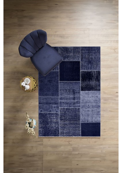 Baskılı Patchwork Etnik Görünüm Yıkanabilir Kaymaz Yolluk Mutfak Salon Halısı,Patchwork-39-Lacivert, modelleri
