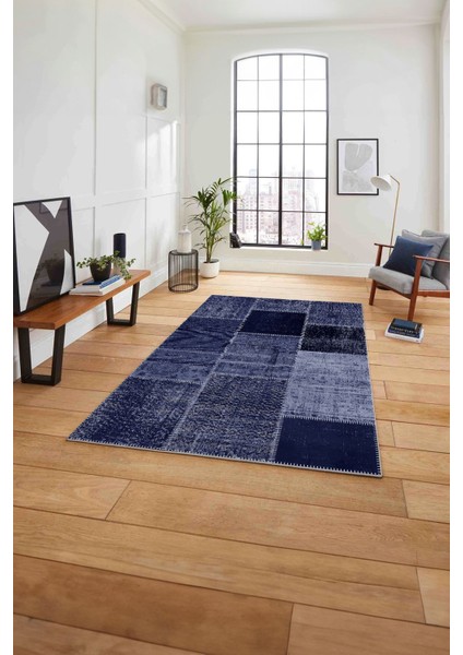 Baskılı Patchwork Etnik Görünüm Yıkanabilir Kaymaz Yolluk Mutfak Salon Halısı,Patchwork-39-Lacivert, fırsatları