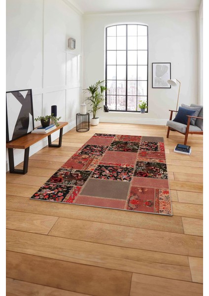Baskılı Patchwork Çiçek Motifli Yıkanabilir Kaymaz Yolluk Mutfak Salon Halısı, Patchwork-40-Kırmızı, fırsatları