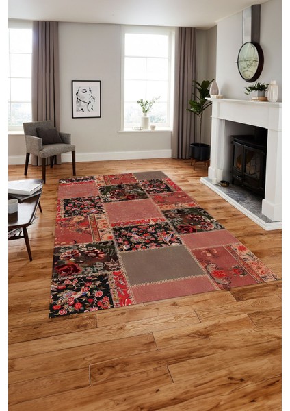 Baskılı Patchwork Çiçek Motifli Yıkanabilir Kaymaz Yolluk Mutfak Salon Halısı, Patchwork-40-Kırmızı, indirimleri
