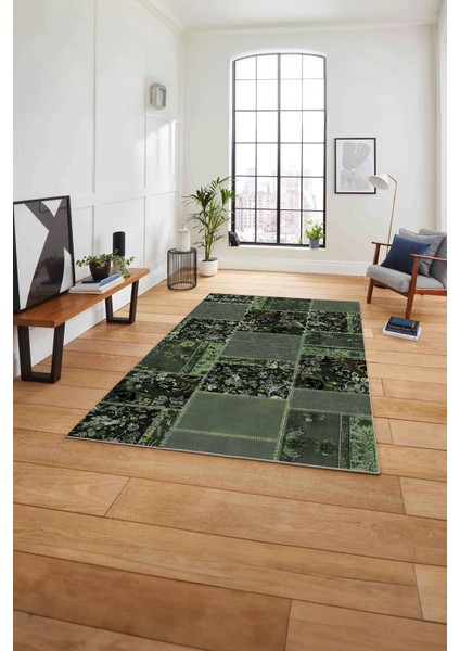 Baskılı Patchwork Çiçek Motifli Yıkanabilir Kaymaz Yolluk Mutfak Salon Halısı, Patchwork-40-Yeşil, fırsatları
