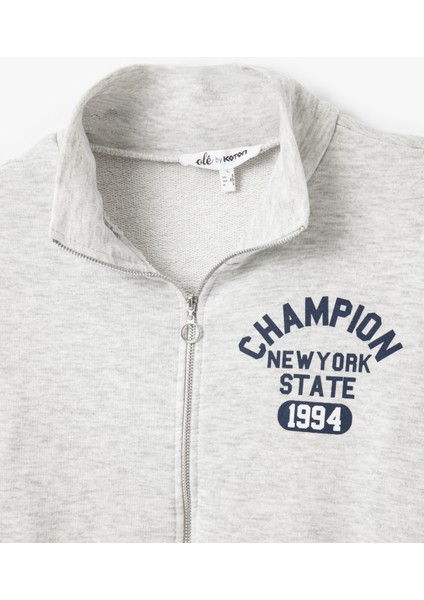 Kolej Baskılı Dik Yaka Uzun Kollu Fermuarlı Sweatshirt indirimleri