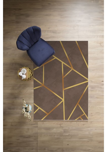 Dijital Baskılı Sade Çizgili Modern Yıkanabilir Kaymaz Yolluk Mutfak Salon Halısı, Sade-90-Vizon,