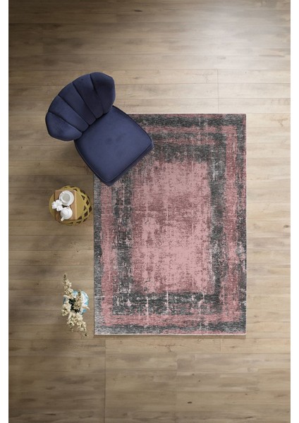Dijital Baskılı Sade Çerçeveli Desen Yıkanabilir Kaymaz Yolluk Mutfak Salon Halısı, Sade-62-Pembe,