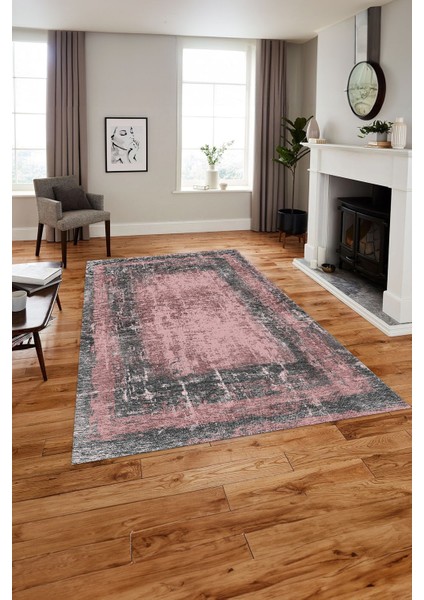 Dijital Baskılı Sade Çerçeveli Desen Yıkanabilir Kaymaz Yolluk Mutfak Salon Halısı, Sade-62-Pembe, modelleri