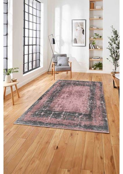 Dijital Baskılı Sade Çerçeveli Desen Yıkanabilir Kaymaz Yolluk Mutfak Salon Halısı, Sade-62-Pembe, indirimleri