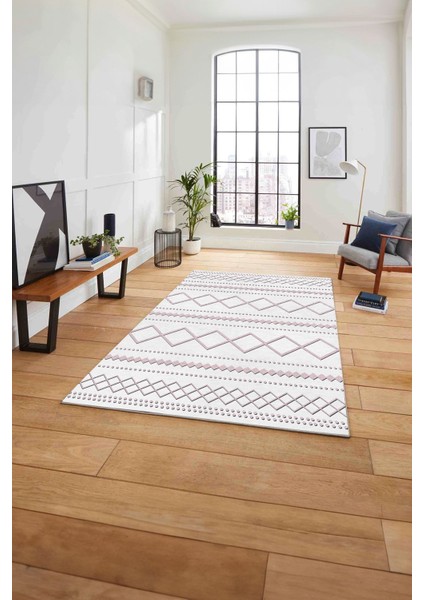 Dijital Baskılı Sade Kilim Motifli Yıkanabilir Kaymaz Yolluk Mutfak Salon Halısı, Sade-95-Pembe, fiyatları