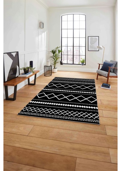 Dijital Baskılı Sade Kilim Motifli Yıkanabilir Kaymaz Yolluk Mutfak Salon Halısı, Sade-95-Siyah, fiyatları