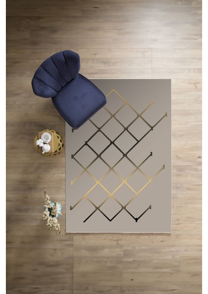 Dijital Baskılı Sade Çizgili Desen Yıkanabilir Kaymaz Yolluk Mutfak Salon Halısı, Sade-51-Krem,