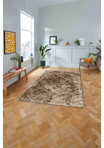 Dijital Baskılı Sade Çizgi Desenli Yıkanabilir Kaymaz Yolluk Mutfak Salon Halısı, Sade-65-Kahve, fırsatları