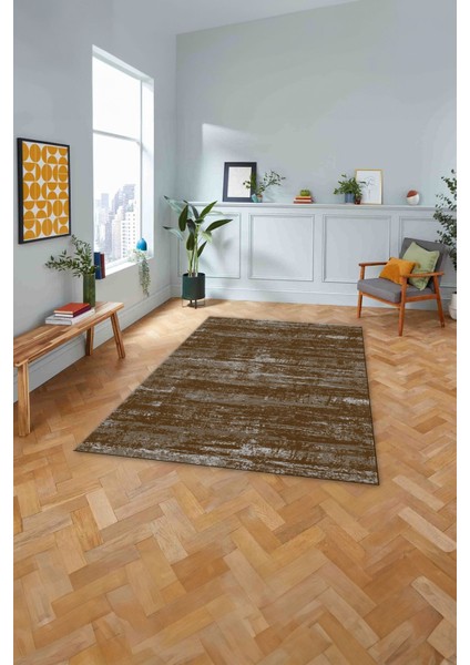 Dijital Baskılı Sade Düz Model Yıkanabilir Kaymaz Yolluk Mutfak Salon Halısı, Sade-67-Kahve,