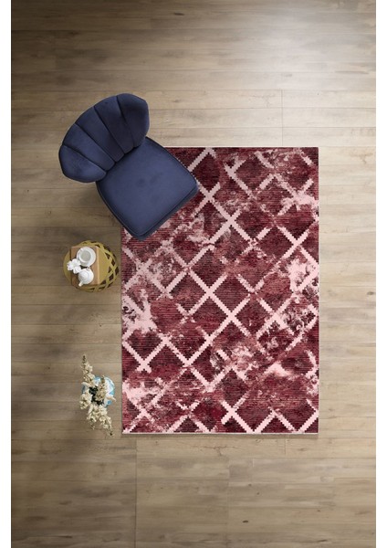 Dijital Baskılı Sade Kilim Desenli Yıkanabilir Kaymaz Yolluk Mutfak Salon Halısı, Sade-54-Bordo,