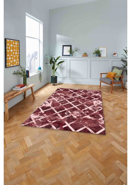 Dijital Baskılı Sade Kilim Desenli Yıkanabilir Kaymaz Yolluk Mutfak Salon Halısı, Sade-54-Bordo, fırsatları