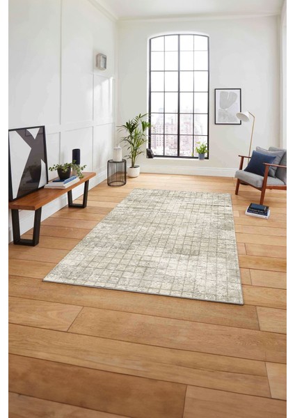 Dijital Baskılı Sade Kare Motifli Yıkanabilir Kaymaz Yolluk Mutfak Salon Halısı, Sade-72-Bej,