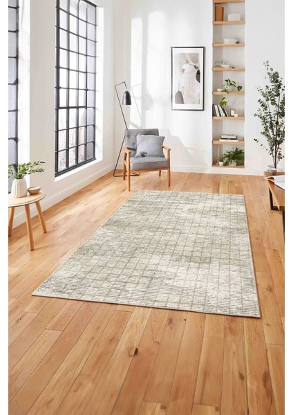 Dijital Baskılı Sade Kare Motifli Yıkanabilir Kaymaz Yolluk Mutfak Salon Halısı, Sade-72-Bej,