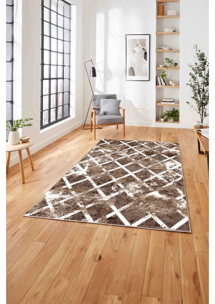 Dijital Baskılı Sade Kilim Desenli Yıkanabilir Kaymaz Yolluk Mutfak Salon Halısı, Sade-54-Kahve, indirimleri