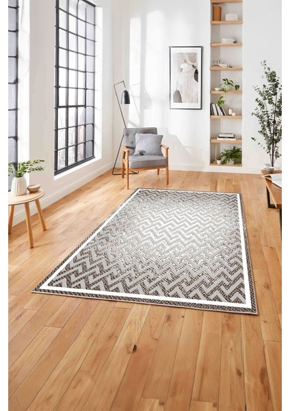 Dijital Sade Çerçeveli Zigzag Model Yıkanabilir Kaymaz Yolluk Mutfak Salon Halısı, Sade-88-Bej, indirimleri