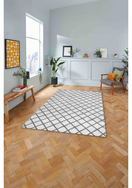 Dijital Sade Kare Çizgi Desenli Yıkanabilir Kaymaz Yolluk Mutfak Salon Halısı, Sade-58-Gri, fırsatları