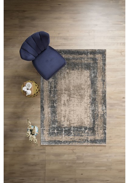 Dijital Baskılı Sade Çerçeveli Desen Yıkanabilir Kaymaz Yolluk Mutfak Salon Halısı, Sade-62-Bej,